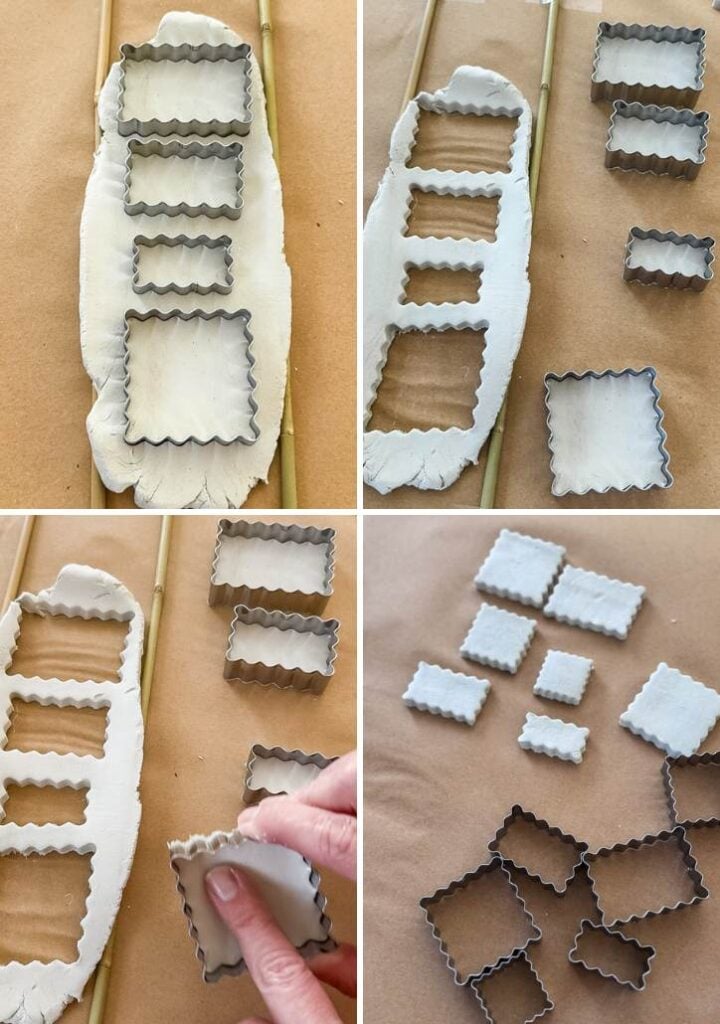 steps to cutting out air dry clay postage stamp shaped clay