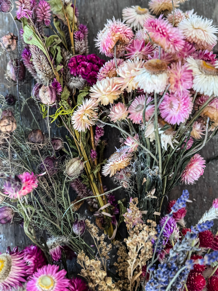 various dried flower bunches