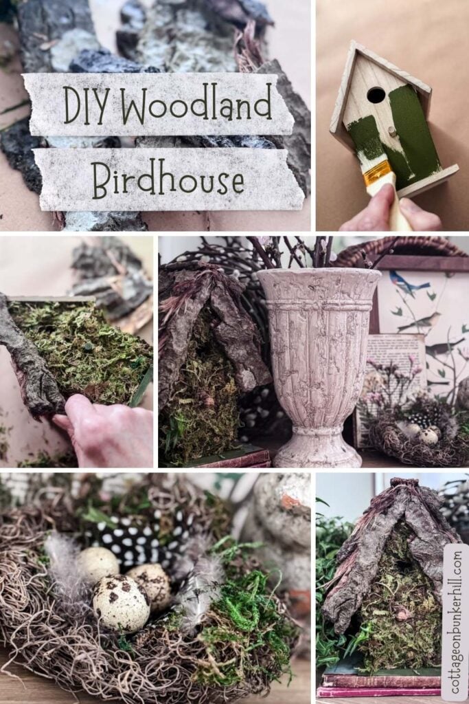 diy birdhouse graphic collage with process photos