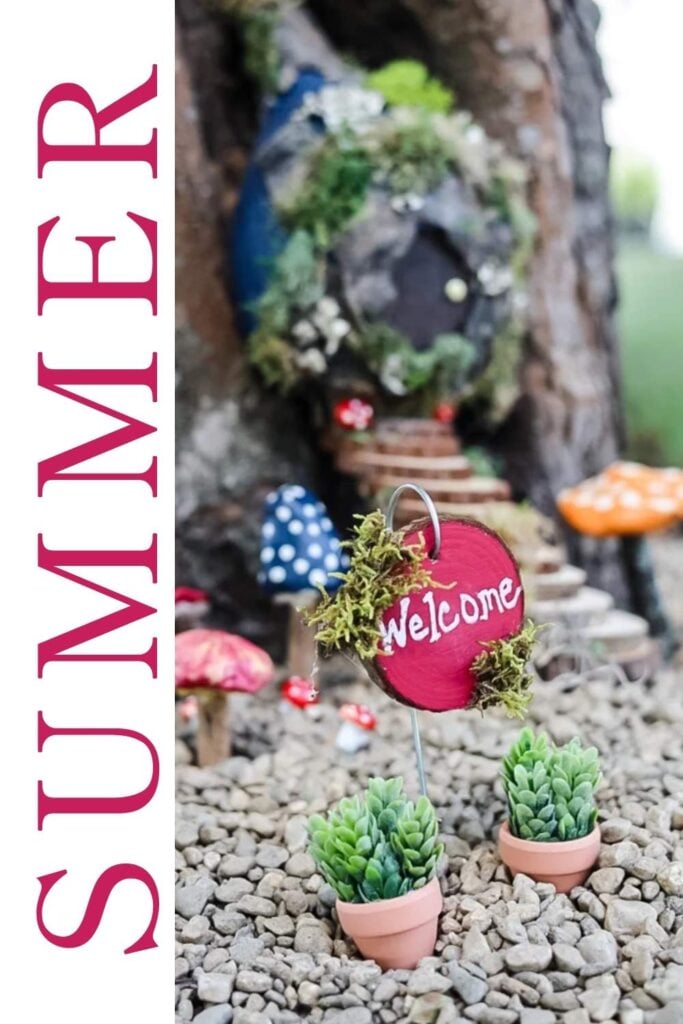 summer graphic with fairy house garden