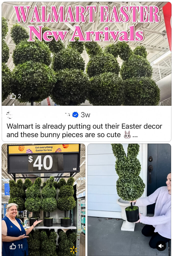 screenshot of walmart easter bunny topiary