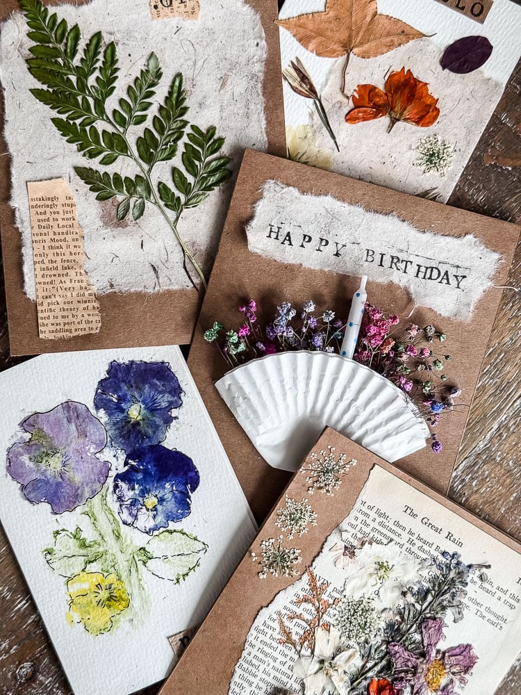 handmade cards with different flowers
