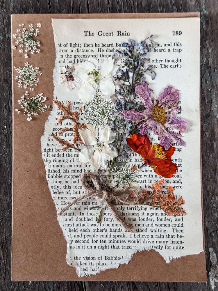 a notecard made with a bookpage