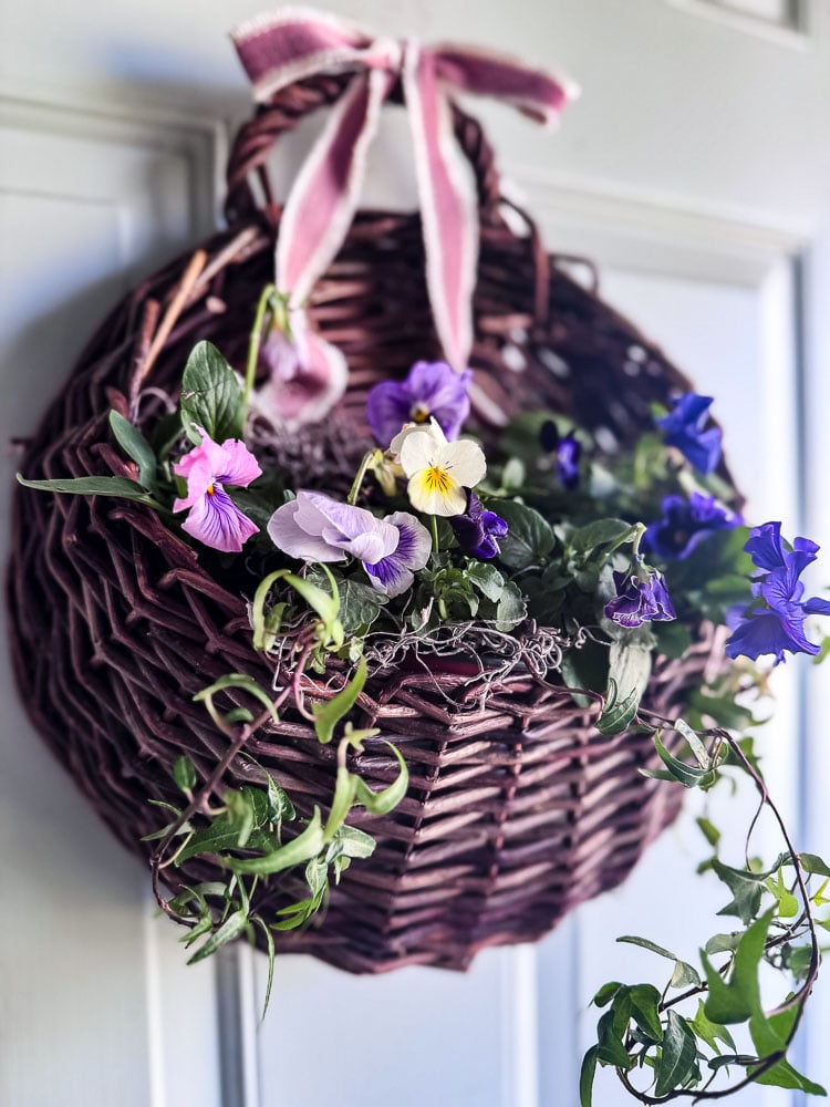 a pansy filled door basket