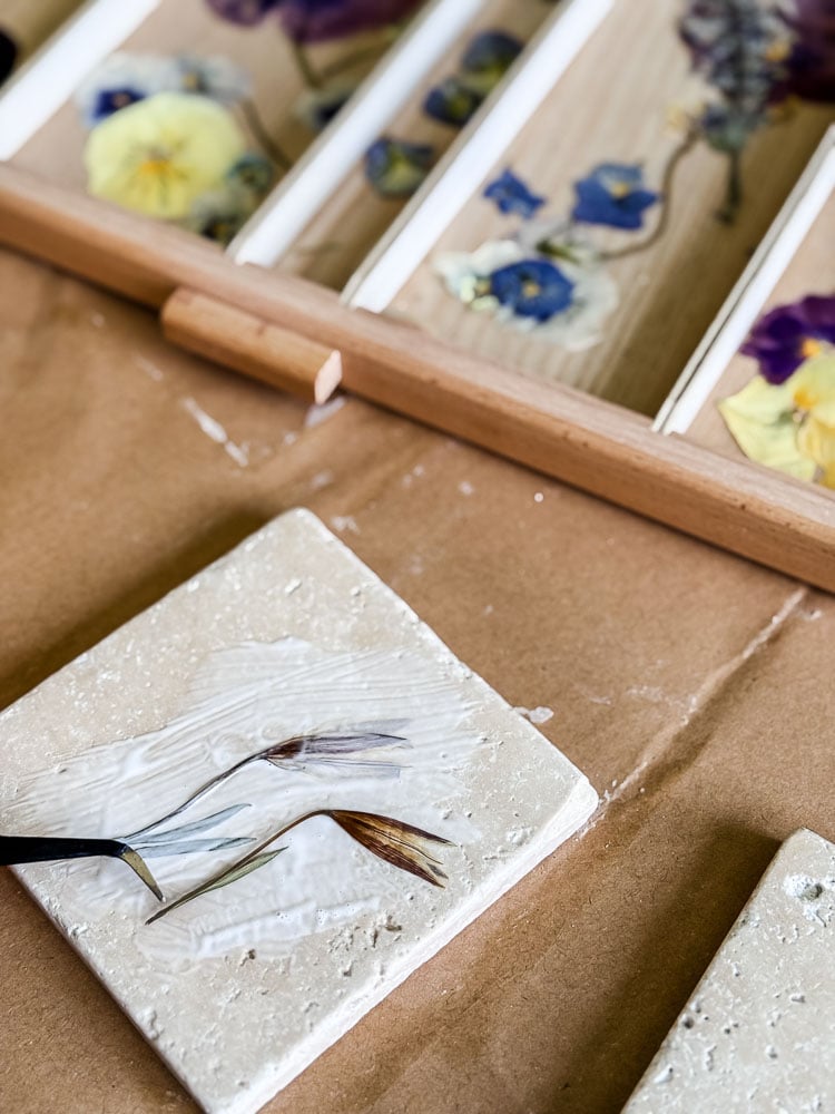 making coasters with presssed flowers.