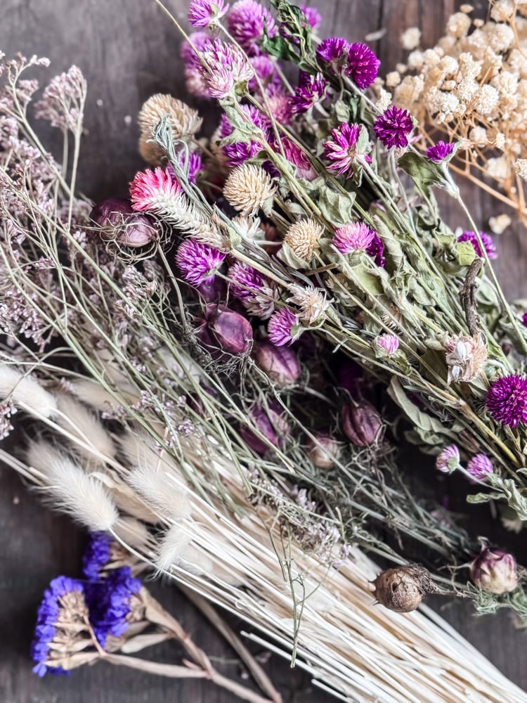 bunches of dried flowers