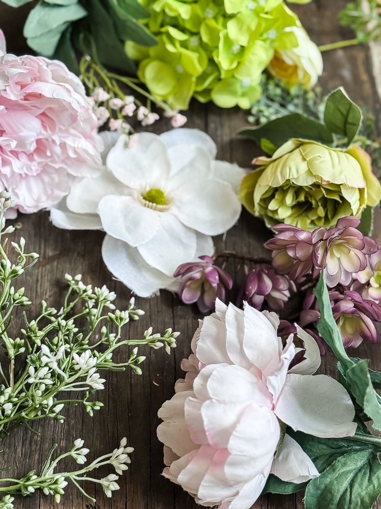 a flatlay photo of faux flowers