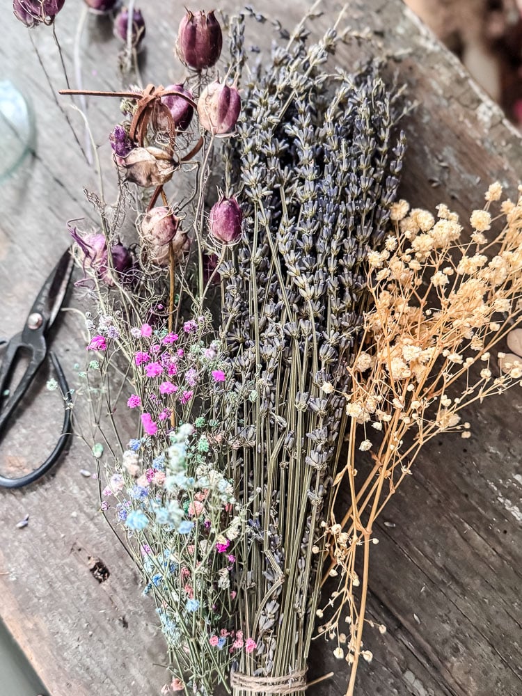 dried flowers on a wood table