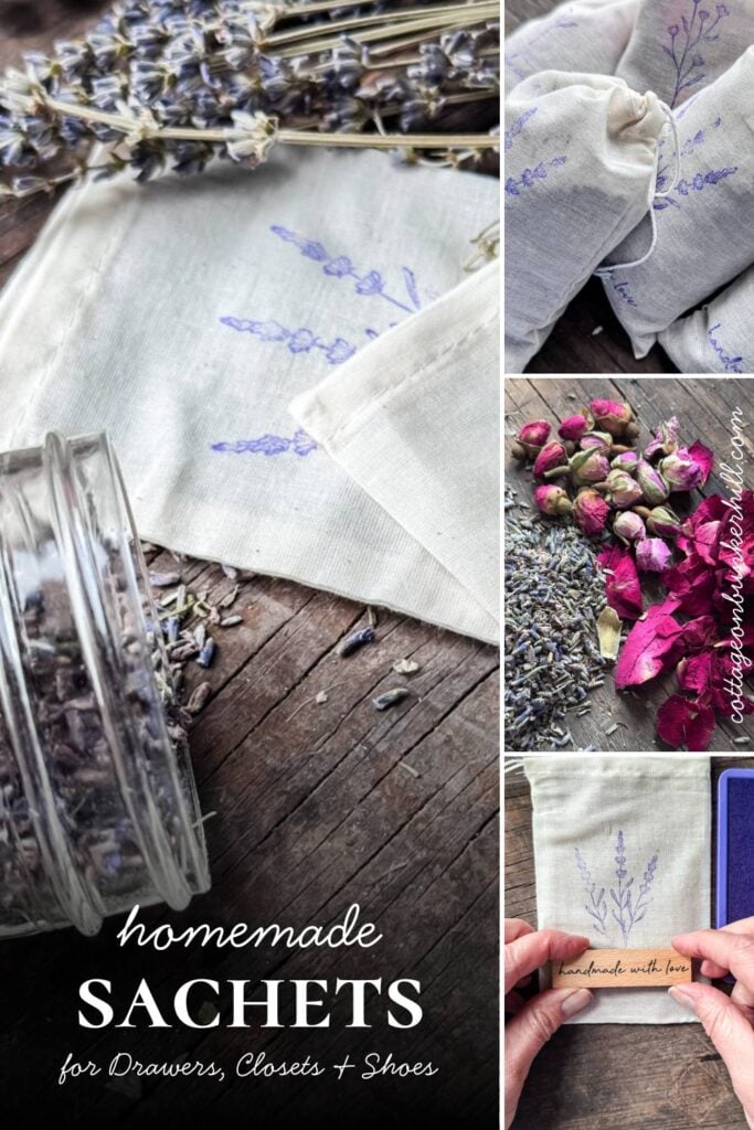 a collage of photos of homemade sachets