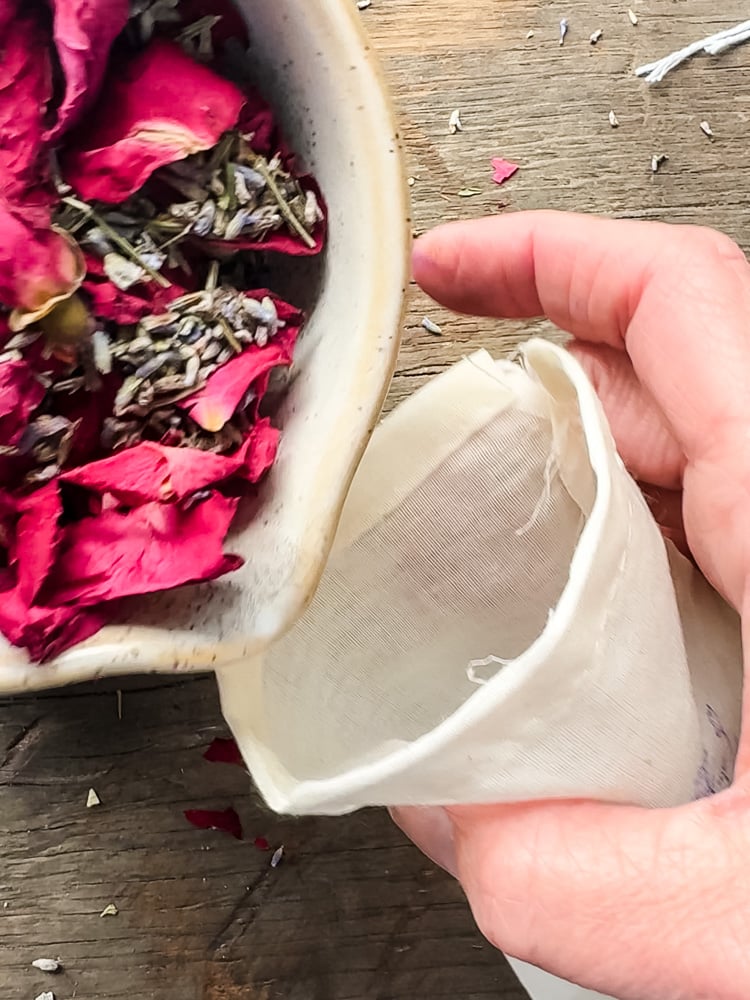 making a rose and lavender sachet