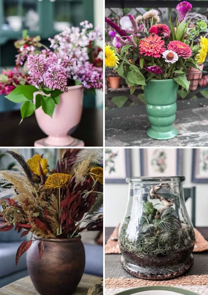 collage of flower vases and terrarium