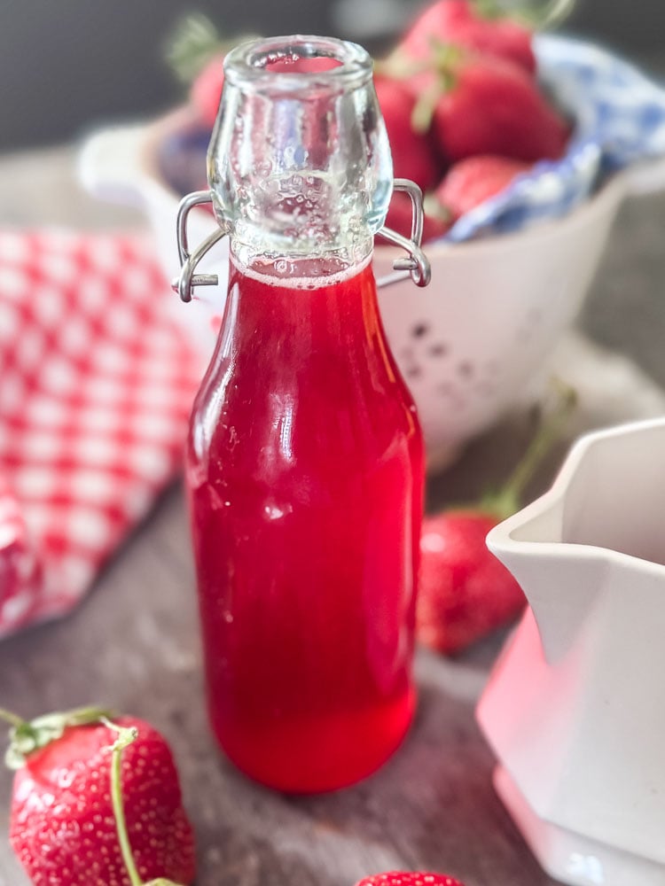 strawberry syrup open bottle