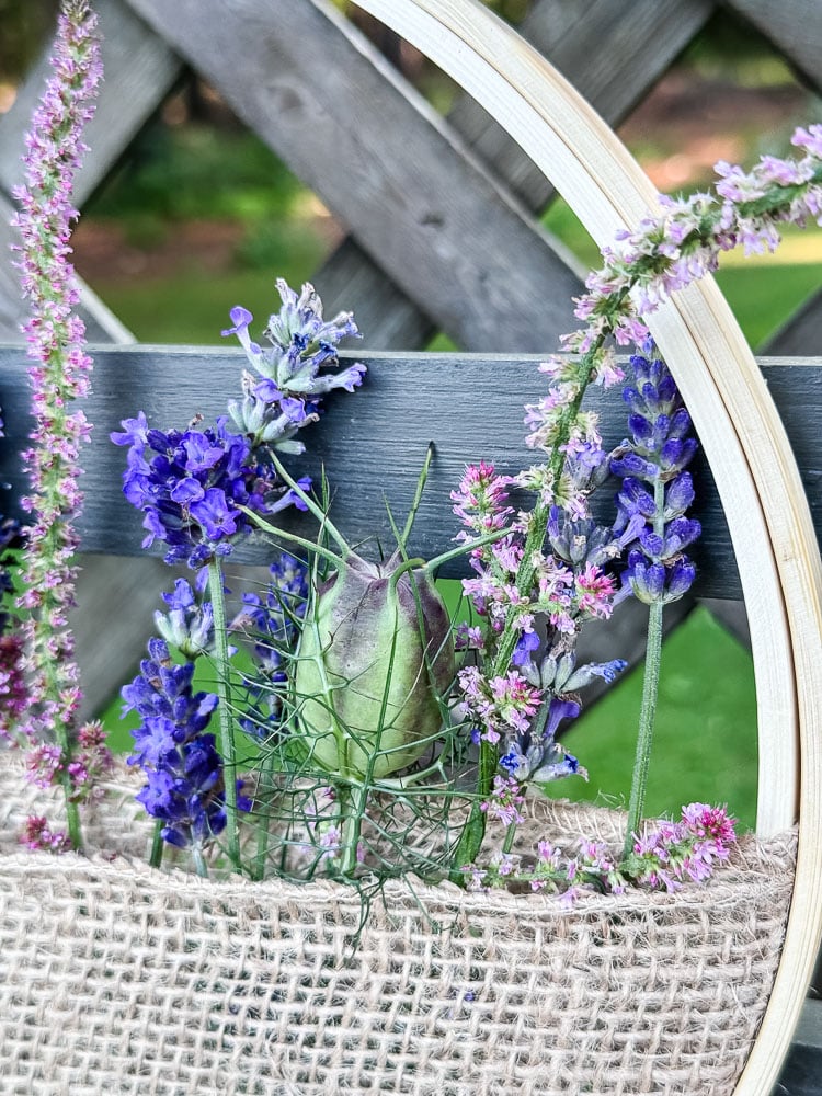 close up of lavender and nigella flowers