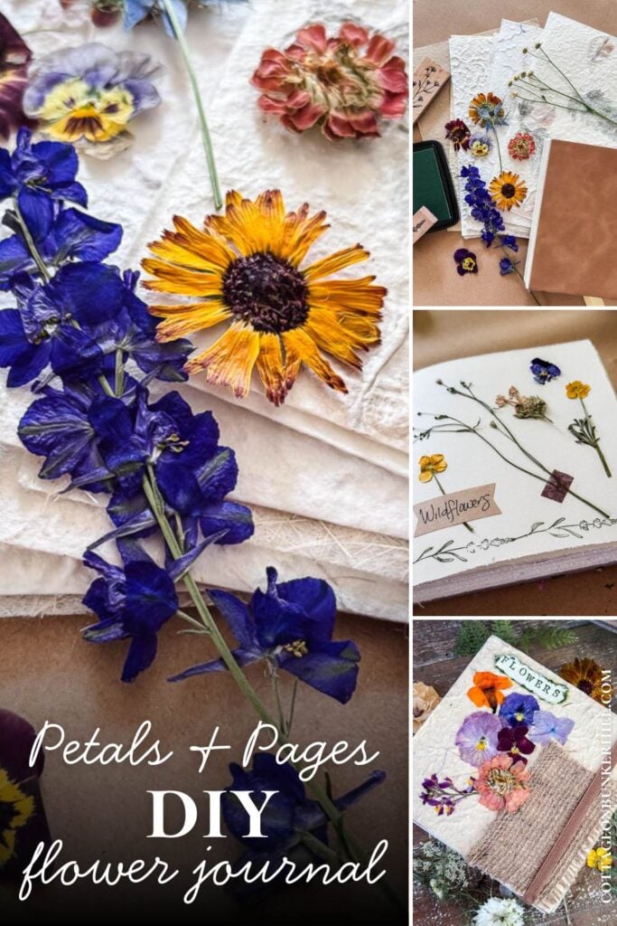 collage of images of a handmade flower journal diy project