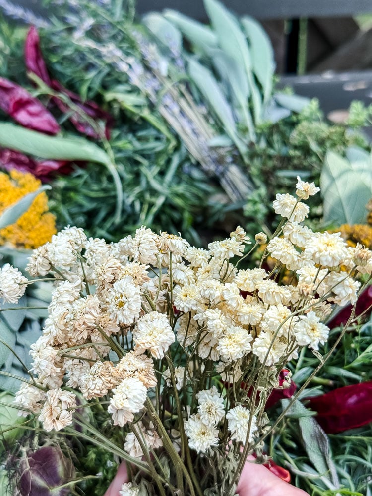 herb and flower wreath close up