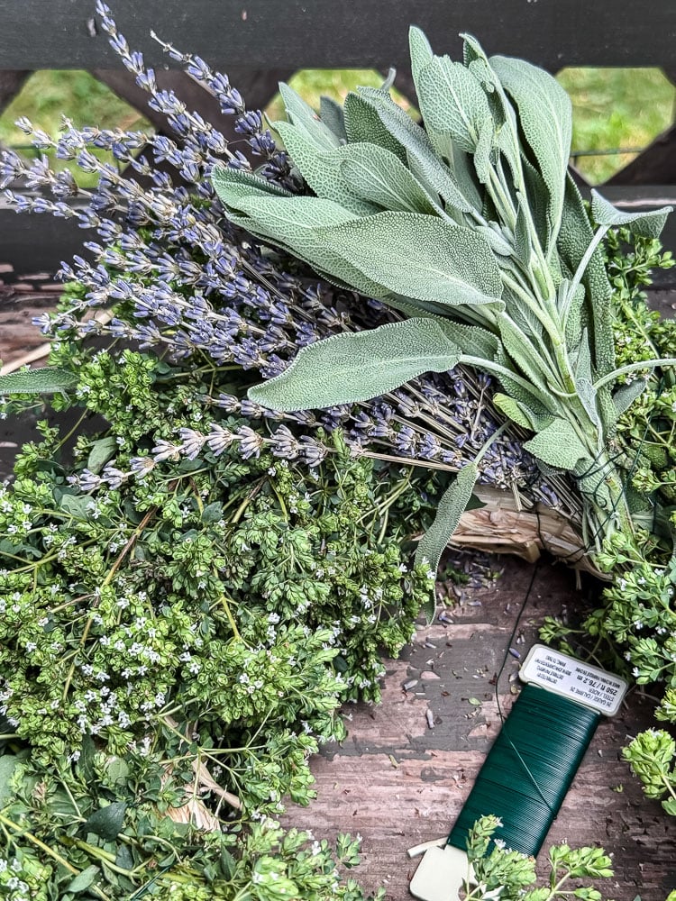 herb wreath with lavender and sage