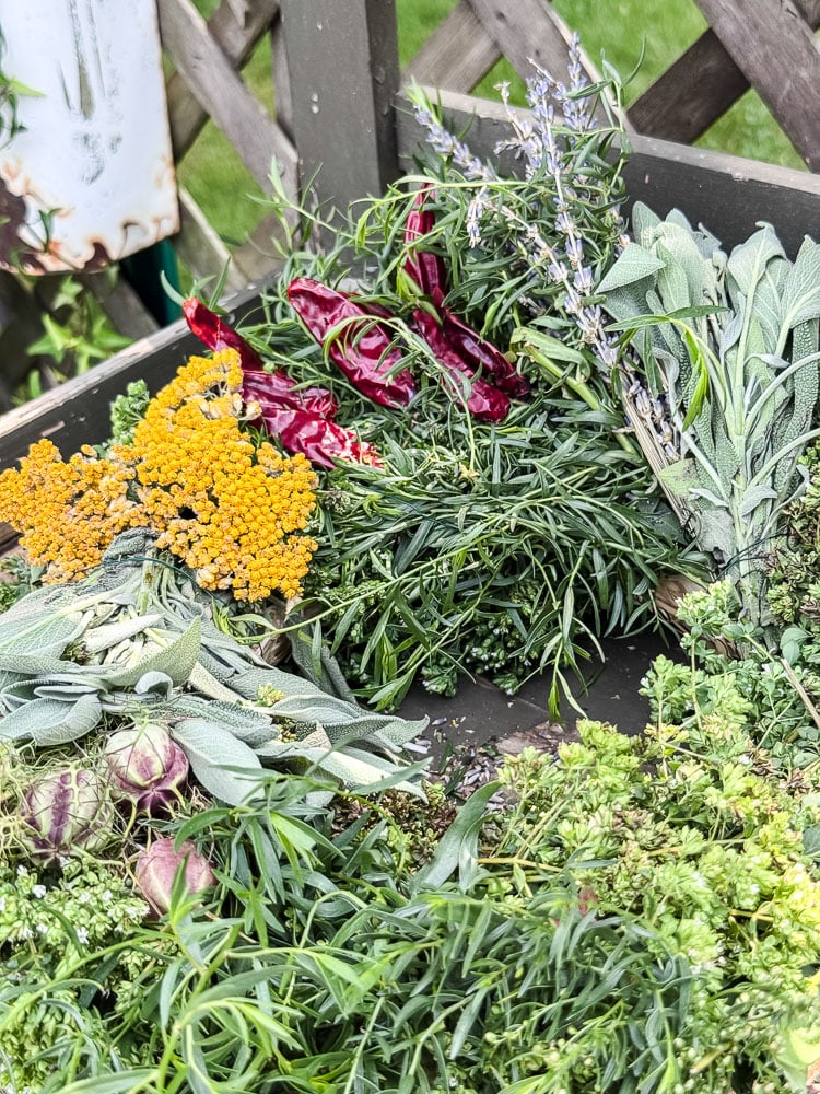fresh herb and dried flower wreath