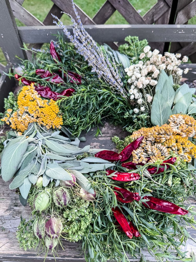 handmade herb and flower wreath