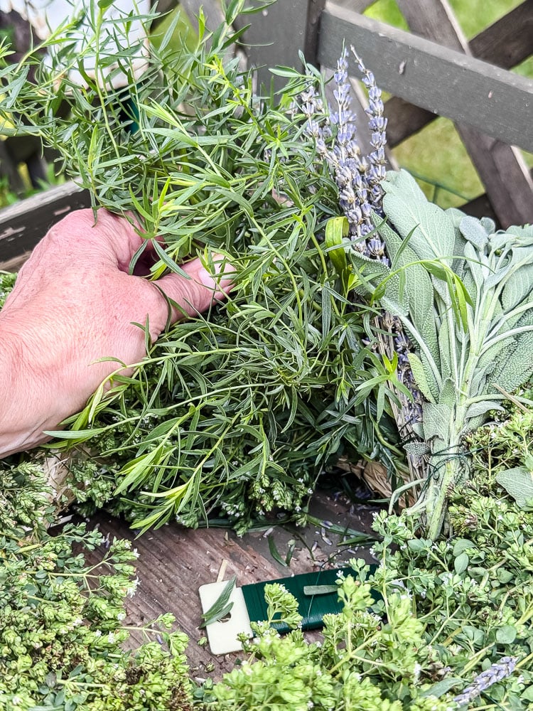 making a fresh herb wreath