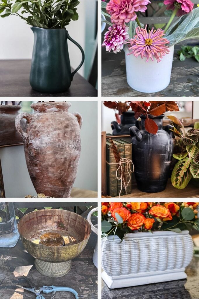 a collage of photos of vases