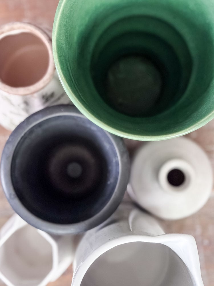 overhead view of an assortment of vases